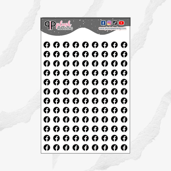 Facebook Icon Planner Stickers, Social Media Icon Post, Functional Stickers, Journaling Stickers, Black Color, Plush Planning