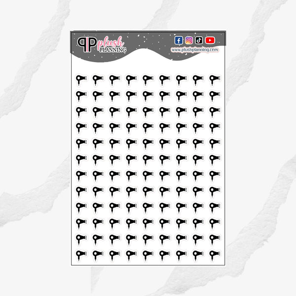 Hair Dryer Icon Planner Stickers, Hair Dryer Tracker, Hair Tracker, Functional Stickers, Journaling Stickers, Black Color, Plush Planning