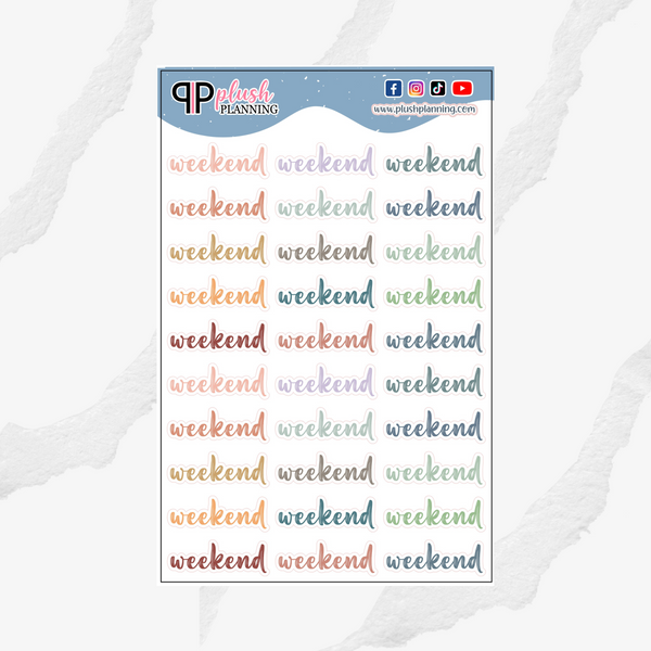 Weekend Script Planner Stickers, Plush Planning Colors, Removable Stickers