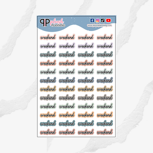 Weekend Script with Black Color Font Planner Stickers