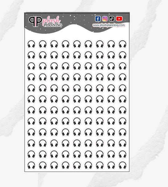 Headphones Icon Planner Stickers, Headphones Tracker, Headphones Session, Journaling Stickers, Black Color, Plush Planning