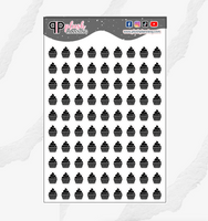 Cupcake Icon Planner Stickers, Birthday Cupcake Event Icon, Functional Stickers, Journaling Stickers, Black Color, Plush Planning