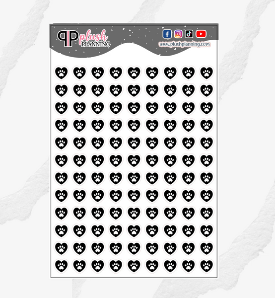 Paw Print with Heart Icon Planner Stickers, Vet Appt, Paw Print Puppy, Functional Stickers, Journaling Stickers, Black Color, Plush Planning