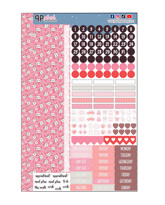 Pink Bow Cats Design Planner Stickers, Laurel Denise Monthly Sample Kit