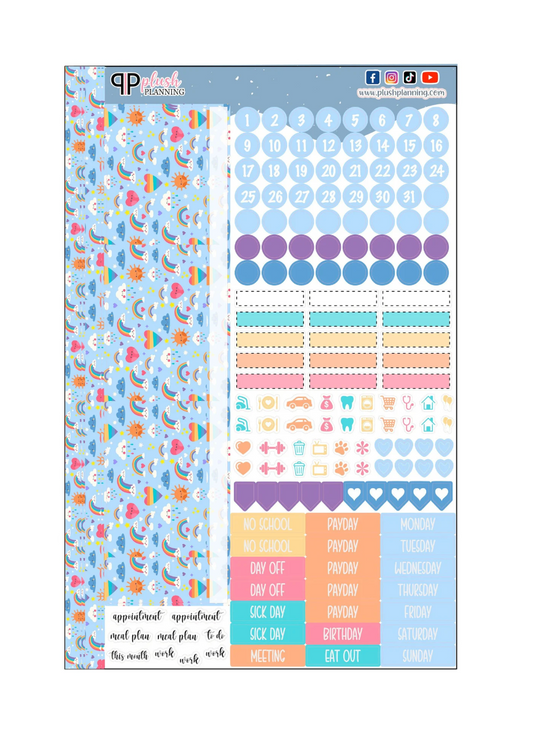Rainbow Planner Stickers Kit, Monthly Sample