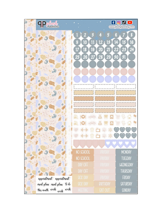 Neutral Abstract Planner Stickers Kit, Monthly Sample