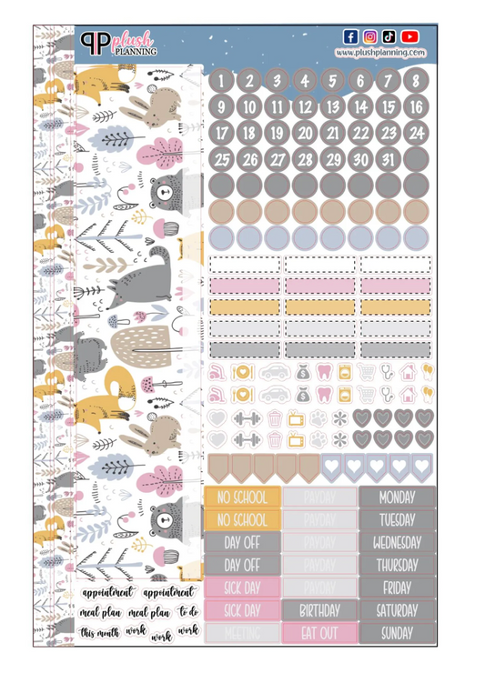 Neutral Forest Friends Design Planner Stickers, Laurel Denise Monthly Sample Kit