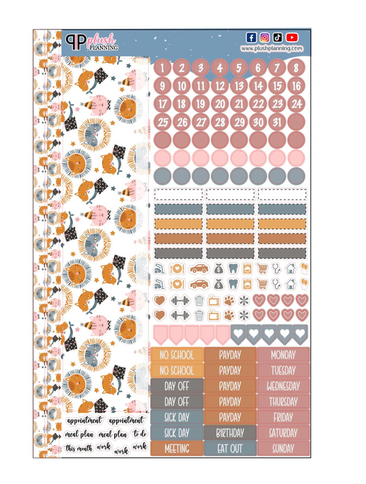 Birthday Cat Friends Design Planner Stickers, Laurel Denise Monthly Sample Kit