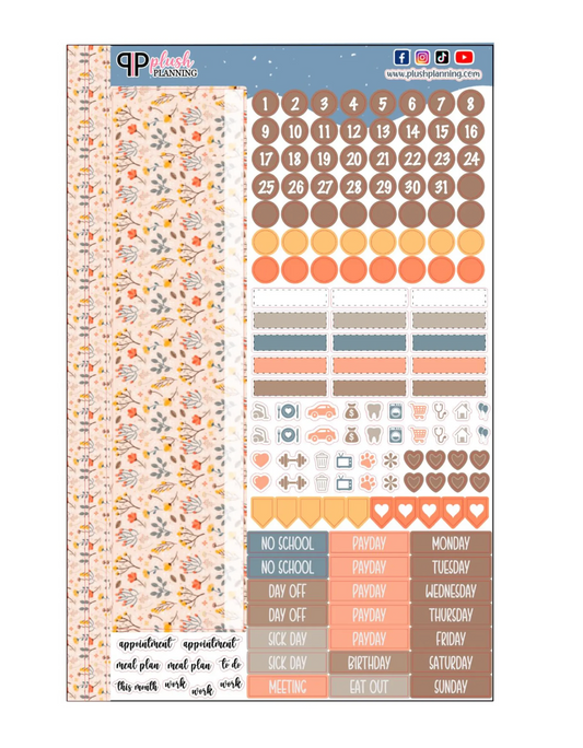 Autumn Fall Leaves Design Planner Stickers, Laurel Denise Monthly Sample Kit