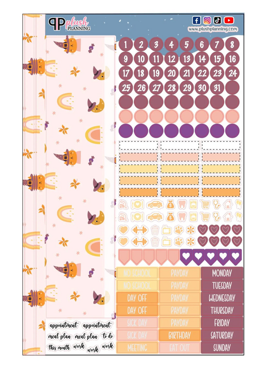 Halloween Hat Cat Design Planner Stickers, Laurel Denise Monthly Sample Kit