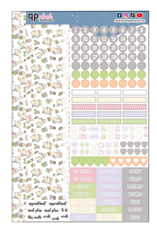 Cactus Plants and Cats Design Planner Stickers, Laurel Denise Monthly Sample Kit