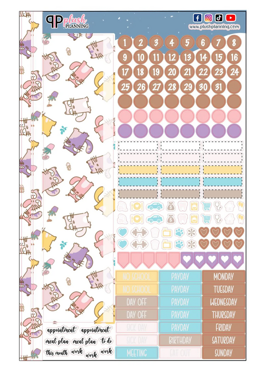 Cat Cartoon Silly Design Planner Stickers, Laurel Denise Monthly Sample Kit