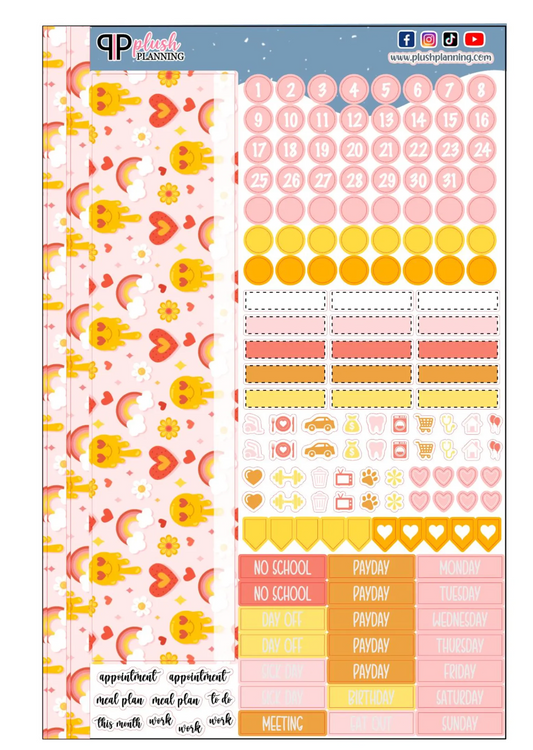 Retro Sun and Hearts Design Planner Stickers, Laurel Denise Monthly Sample Kit