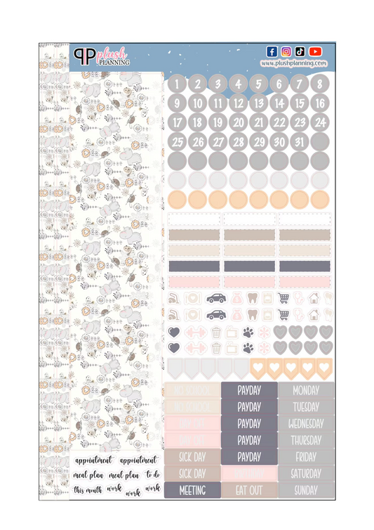 Hippo Pattern Planner Stickers, Monthly Kit