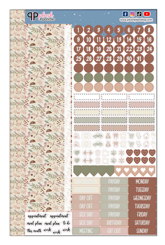Neutral Leaves Design Planner Stickers, Laurel Denise Monthly Sample Kit