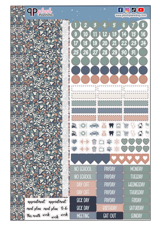 Leaves Neutral Pattern Design Planner Stickers, Laurel Denise Monthly Sample Kit