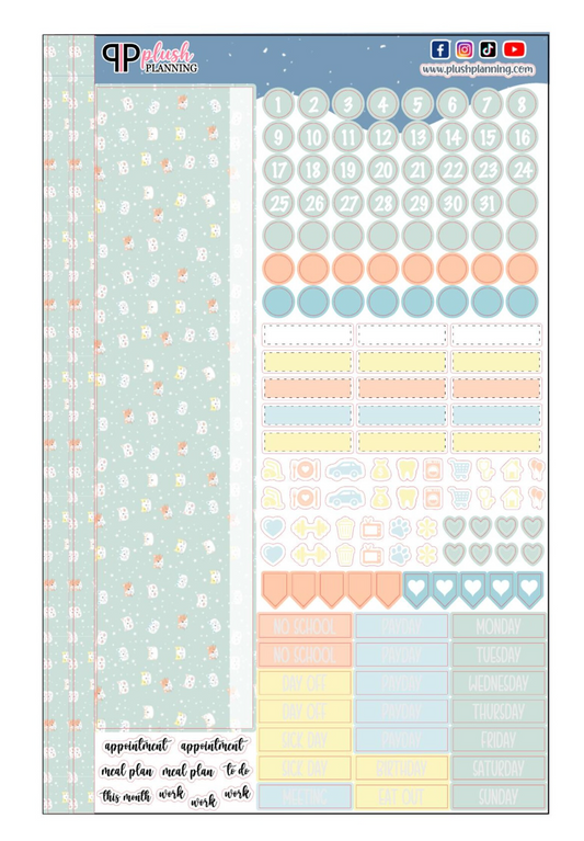 Mint Green Cats Design Planner Stickers, Laurel Denise Monthly Sample Kit