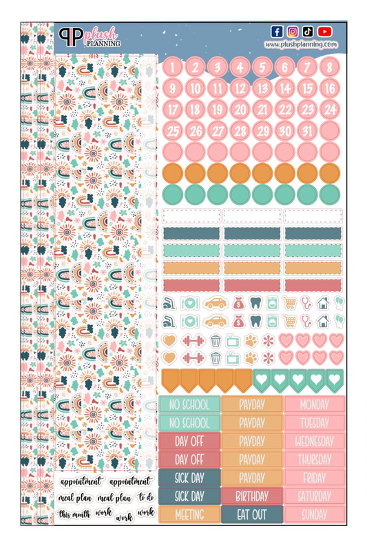 Retro Rainbows and Sun Design Planner Stickers, Laurel Denise Monthly Sample Kit