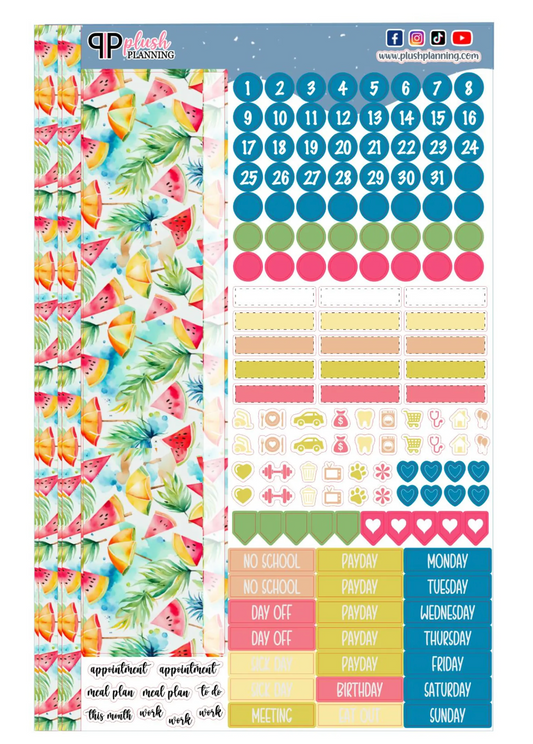 Watermelon and Pineapples Design Planner Stickers, Laurel Denise Monthly Sample Kit
