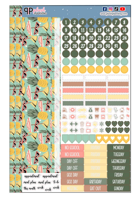 Pineapple and Sunglasses Design Planner Stickers, Laurel Denise Monthly Sample Kit