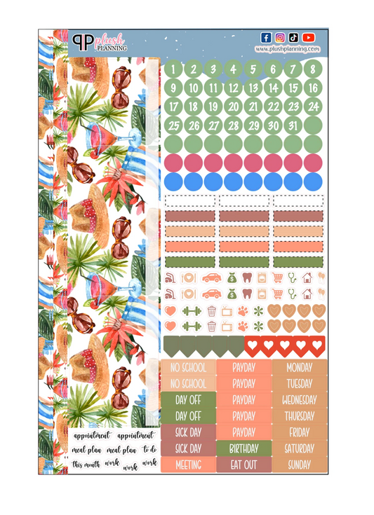 Vacation Time Planner Stickers, Monthly Kit, Removable Matte Stickers