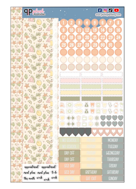Soft Lemons and Watermelon Design Planner Stickers, Laurel Denise Monthly Sample Kit