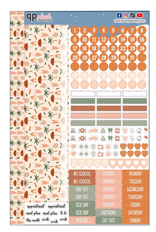 Neutral Bikinis and Palm Trees Design Planner Stickers, Laurel Denise Monthly Sample Kit,