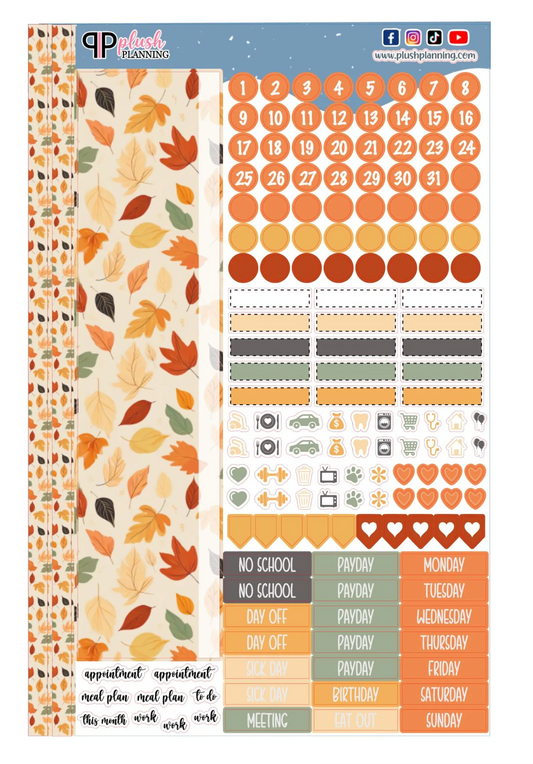 Fall Leaves Vibes Design Planner Stickers, Laurel Denise Monthly Sample Kit