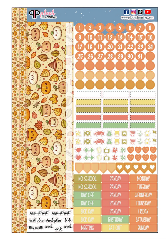 Kawaii Fall Friends Design Planner Stickers, Laurel Denise Monthly Sample Kit