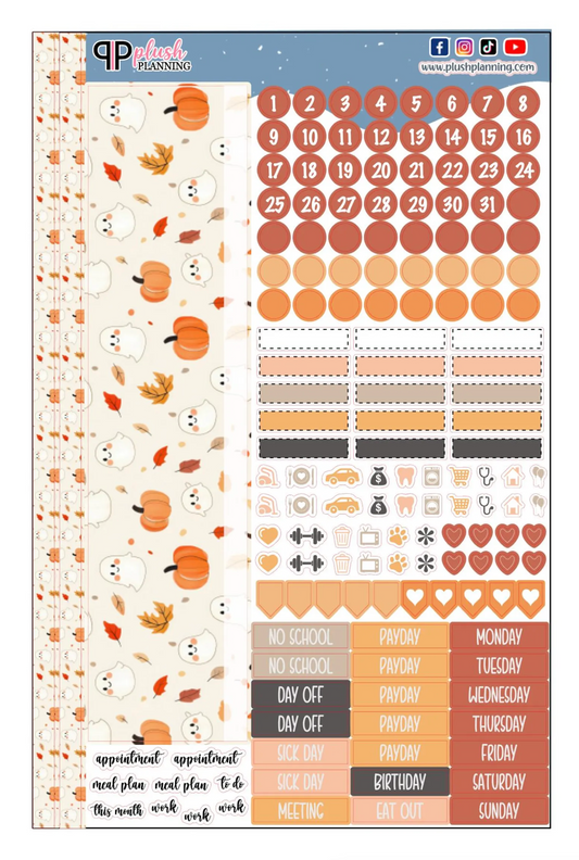 Pumpkin and Ghosts Design Planner Stickers, Laurel Denise Monthly Sample Kit
