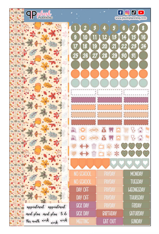 Fall Leaves and Pumpkin Design Planner Stickers, Laurel Denise Monthly Sample Kit