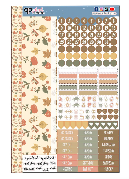 Fall Strawberry and Tomato Design Planner Stickers, Laurel Denise Monthly Sample Kit