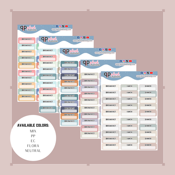 Breakfast, Lunch, Dinner Label Box Tracker Planner Stickers