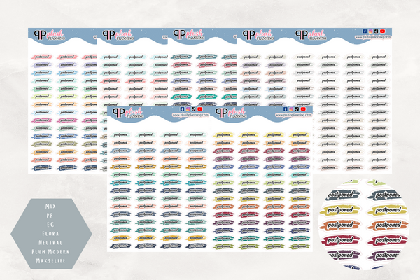 Postponed Script with Brush Overlay Planner Stickers