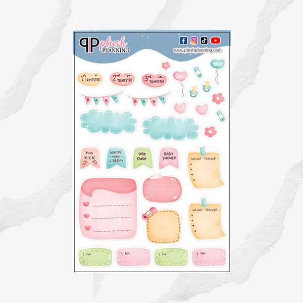 Pregnant Pregnancy Elements Collection Planner Stickers, Baby Shower Collection, Functional Stickers, Scrapbooking Stickers, Plush Planning