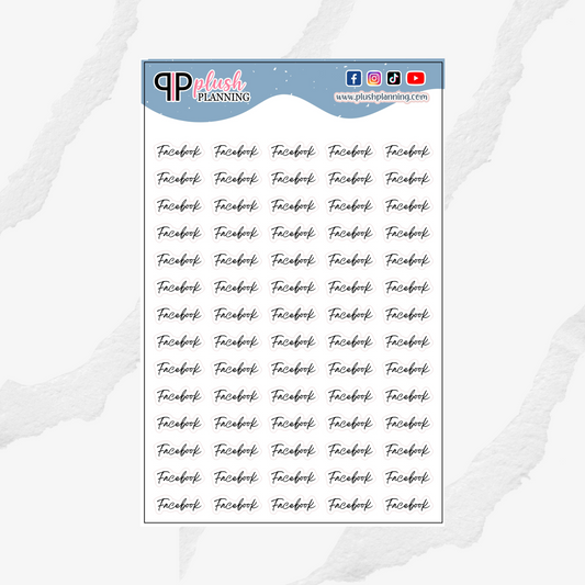 Facebook Script Planner Stickers, Black Color, Cursive Font