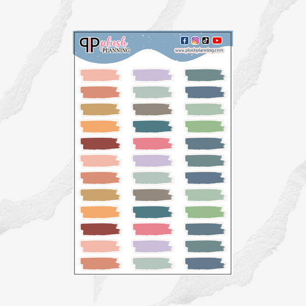 Writable Brush Strokes Solid Colors Planner Stickers, Plush Planning Colors, Removable Stickers