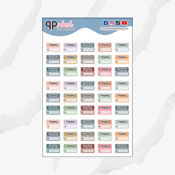 Writable Payday Box with Dollar Sign Planner Stickers, Plush Planning Colors