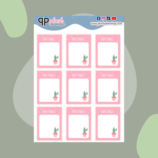 Don't Forget Pink Box Kawaii Deco Scrapbooking Planner Stickers