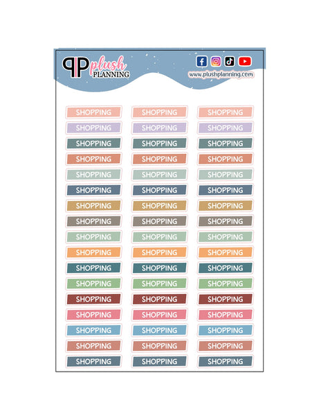 Shopping Diagonal Planner Stickers, Plush Planning Colors, Removable Stickers