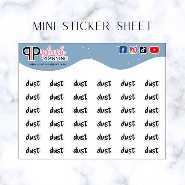 Dust Script Planner Stickers, Cleaning Tracking, Cleaning Essentials, Minis Collection