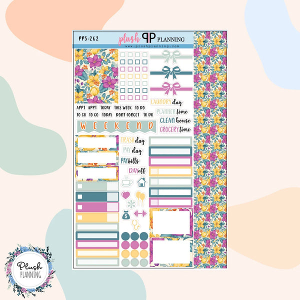 Vibrant Floral Pattern Sampler Planner Stickers, Floral Theme