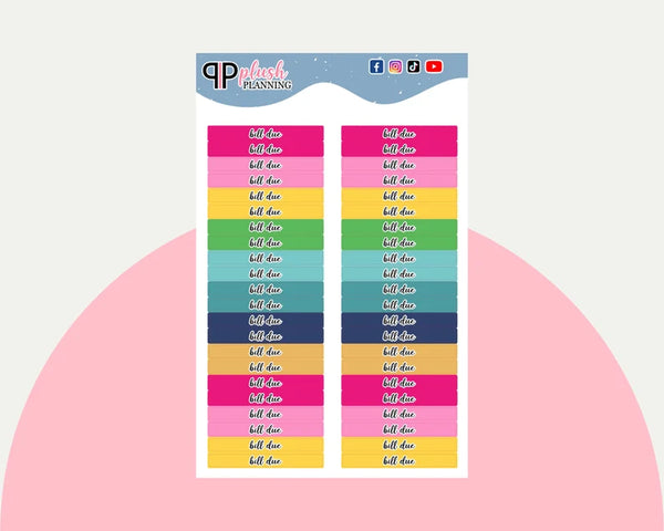 Bill Due Label Block Planner Stickers - Emily Ley Simplified Colors