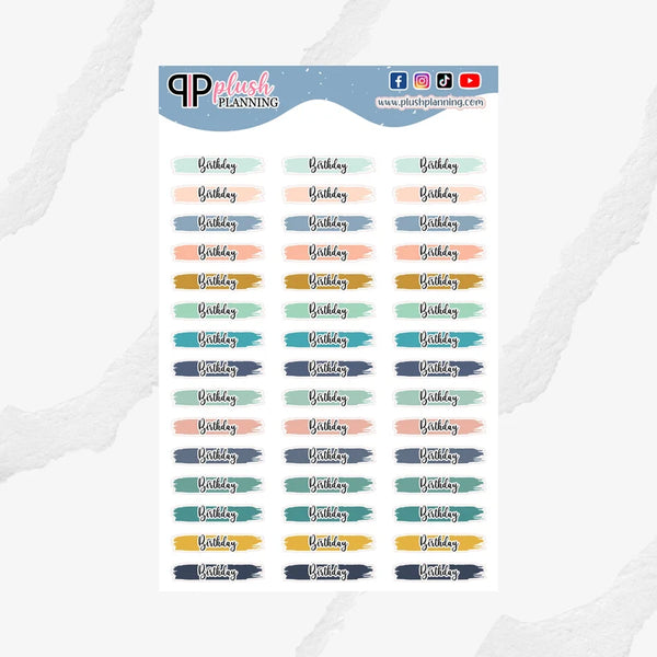 Birthday Watercolor Swatches Planner Stickers, Plum Modern