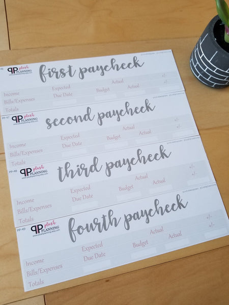 8.5x11 Planner Size Paycheck First Second Third Fourth Budget Stickers