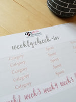 7x9 Planner Size Weekly Check-In Budget Stickers with Washi Stickers