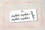 Paycheck 1 - 5 Script Stickers in Black Font Colors, Budgeting Planner