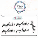 Paycheck 1 - 5 Script Stickers in Black Font Colors, Budgeting Planner