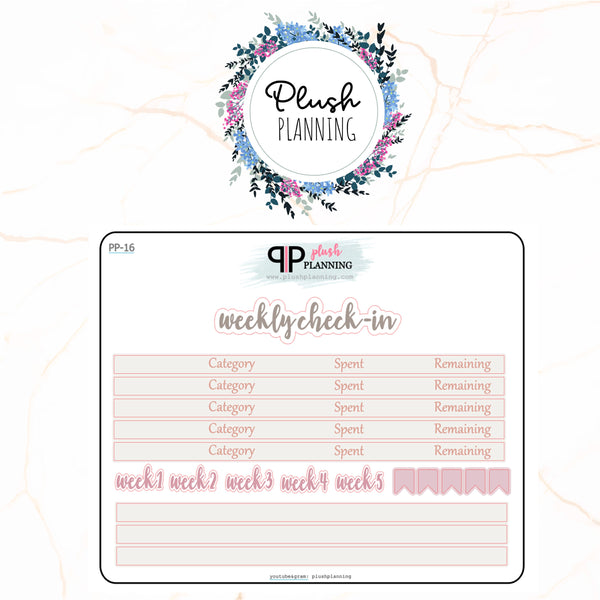 7x9 Planner Size Weekly Check-In Budget Stickers with Washi Stickers