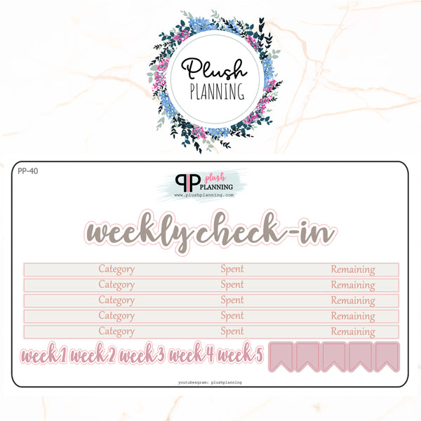 8.5x11 Planner Size Weekly Check-In Budget Stickers with Flags Budget Stickers